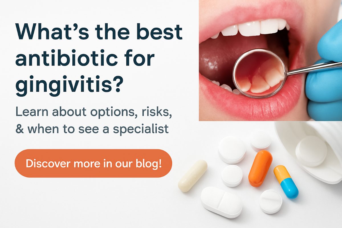 Close up shot of inflamed gums with visible plaque buildup, with a dentist pointing to the area using a dental mirror. No text on the image.